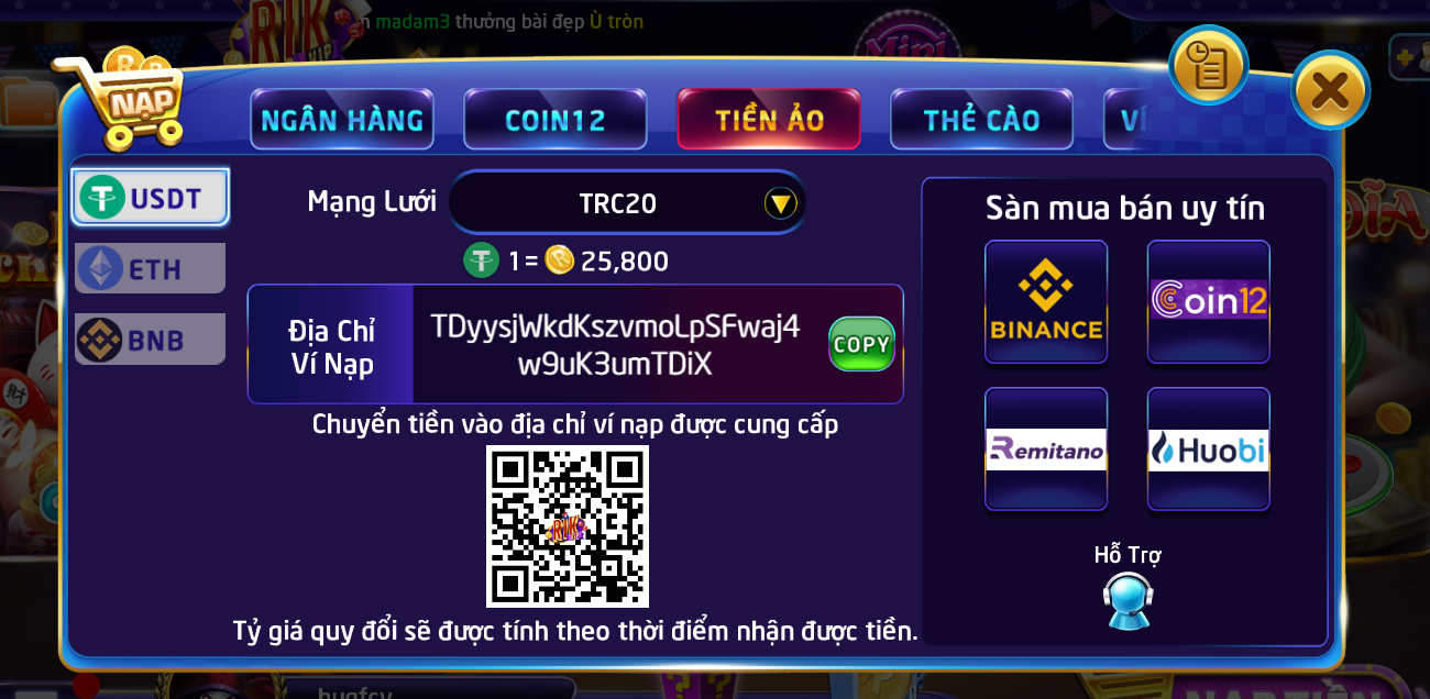 Nạp tiền Rikvip bằng Tiền điện tử